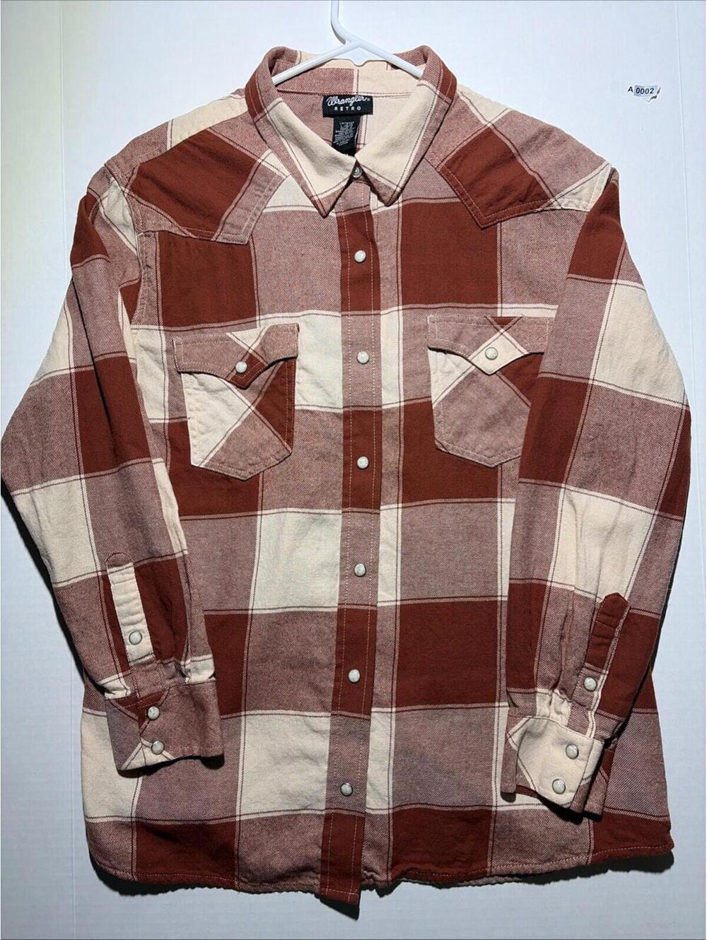 Wrangler Long Sleeve Shirt Mens Large Retro Western Plaid Pearl Snap Cowboy